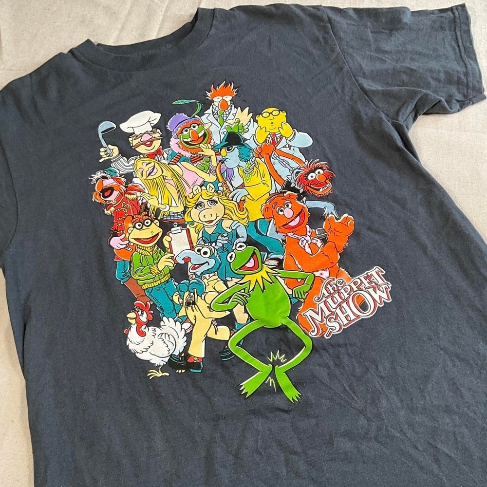 Disney The Muppets Navy 100% Cotton Full Cast Graphic Tee (Medium)